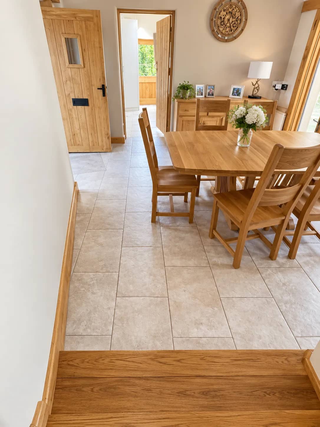 A tiled hallway floor left clean after a deep clean