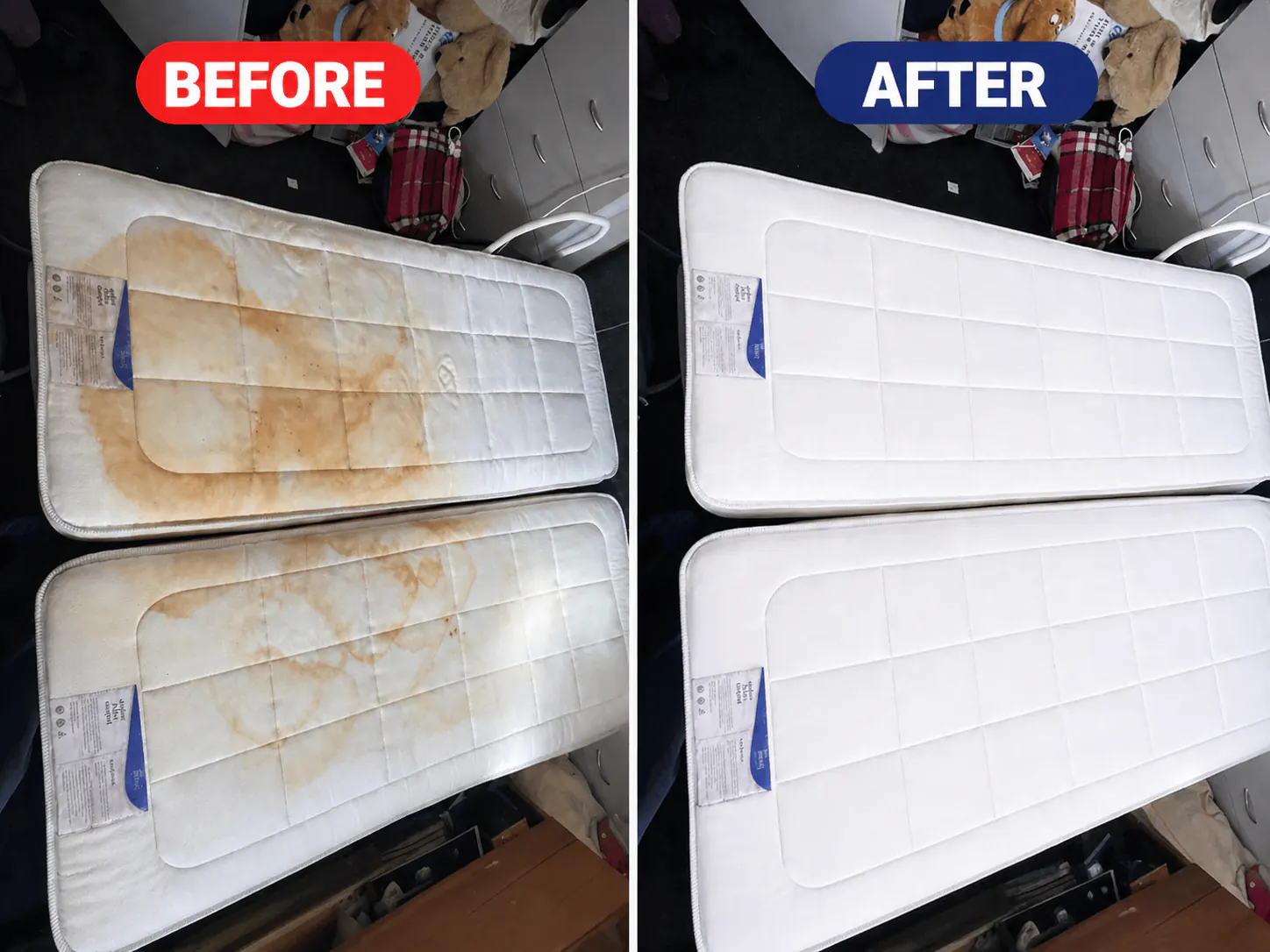 Mattress cleaning before and after result